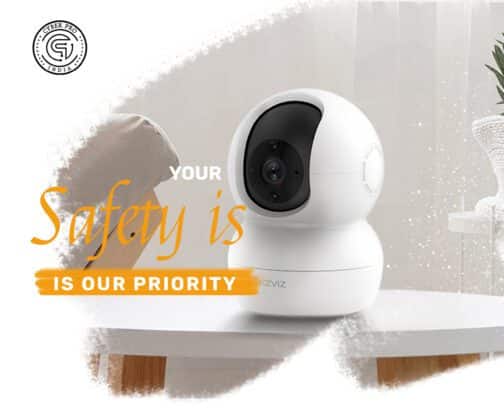 Cyber Pro India logo positioned in front of a CCTV camera, embodying the tagline: 'Your Safety is Our Priority."